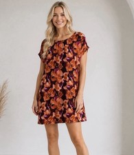 H Halston Womens Floral Kimono Sleeve Shift Dress Size Medium Tropical Summer