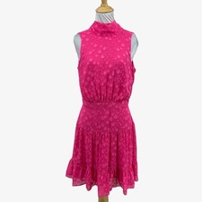 Eliza J Dress Womens 8 Bright Pink Polka Dot Tiered Tie Back Sleeveless Lined