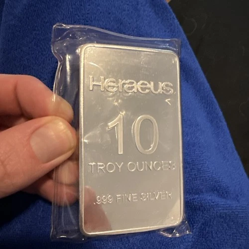 RARE HERAEUS 10 oz Fine Silver Bar – SEALED Uncirculated .999 Ten Ounces