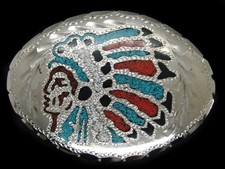 UB09159 NOS VINTAGE 1970s INDIAN CHIEF SOUTHWESTERN DESIGN ART BELT BUCKLE