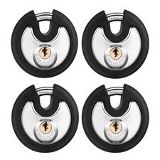4 Pack 70 mm Keyed Alike Padlocks Outdoor Round Stainless Steel Discus Pad Lo...