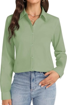 Women's Stretch Poly Blend Button Down Blouse Long Sleeve Tailored Fit