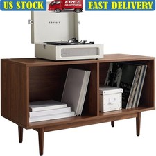 Mid Century Modern Record Storage Console Vinyl Media Stand Adjustable Cabinet