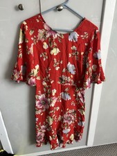 Ladies Warehouse Size 10 Red Floral Tea Dress Knee Length Summer