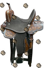 Hand-Tooled Western Leather Barrel Horse Saddle   Floral Carved with Suede Seat