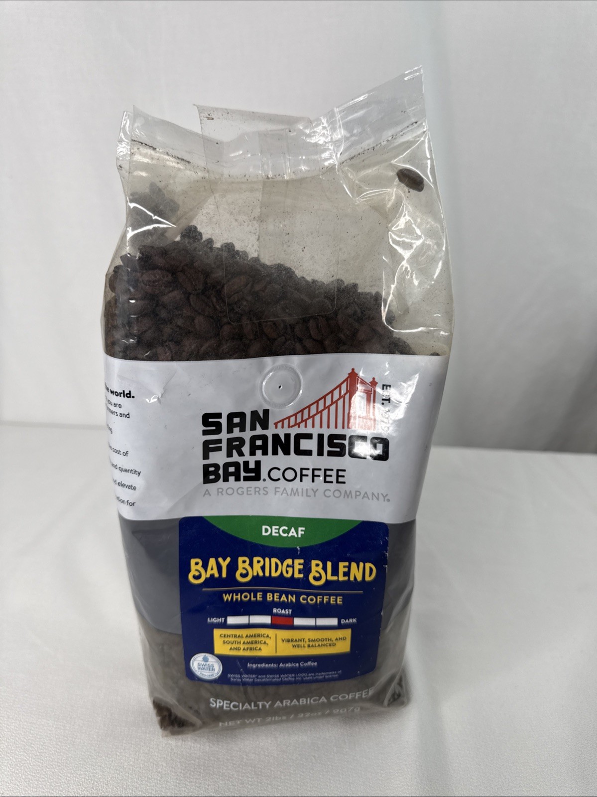 2 Lb San Francisco Bay Whole Bean Coffee - DECAF Bay Bridge 
