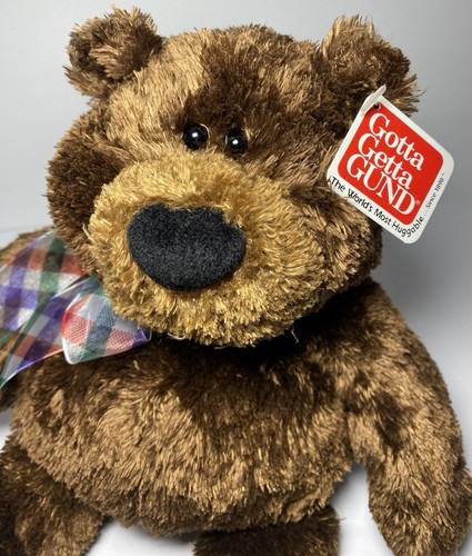 Peluche orsacchiotto marrone Gund 12" Spencer #15147 nastro rosso a quadri