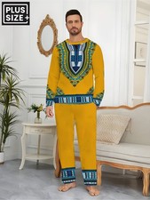Men'S Plus Size 2pcs Ethnic African-Inspired 3D Print Jogging Suit Set - Wrinkle