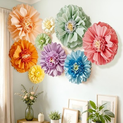 Giant Paper Flowers Set 9 PCS 31.5/24/14 Inch Colorful Wall Party Decor Prop