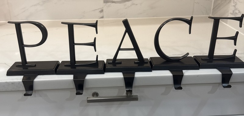 Pottery Barn PEACE Holiday Stocking Holders (5) Pieces