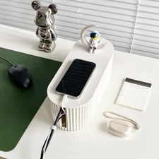 White Cable Box Organizer, Plastic Cord Hider Box with Lid for Desk and Floor...