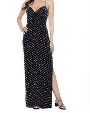 Black Beaded Chevron B Darlin Gown Dress V-Neck Spaghetti Strap Party Formal