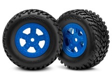 Tra7674 Tires And Wheels Assembled Glued Sct Blue Wheels Sct Off-road Racing