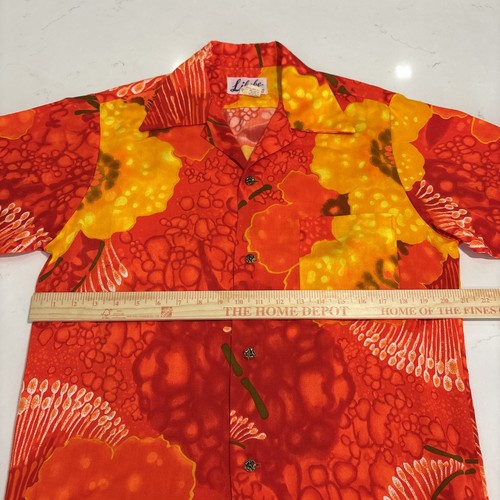 Vintage Likeke Barkcloth Hawaiiana Shirt vibrant, floral print Size M - Picture 9 of 10
