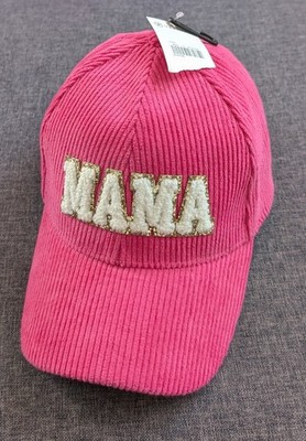 David & Young MAMA Corduroy Hat Pink Chenille Sherpa Patch Baseball Cap Gold