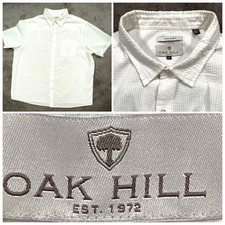 Oak HIll Men Size X XL White Cotton SeerSucker Short Sleeve Point Collar Shirt