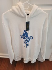 NWT Polo Ralph Lauren Big Pony Logo Fleece White Blue Unisex Adult L Hoodie 138