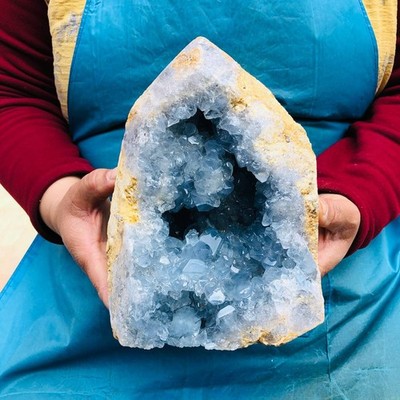 7.81LB Natural Blue Celestite Geode Quartz Crystal Mineral Specimen Healing