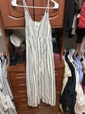 Urban Outfitters Ivory Blue Striped Cotton Maxi Dress Button Front XS