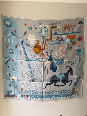 Hermès Tea for Two Silk Scarf 90 Jonathan Burton Blue Green Art