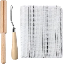3 Pieces Latch Hook Tool Rug Mesh Fabric Canvas Wooden Bent Latch Hook Tool Yarn