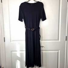 Cider Black Short-Sleeve Belted Waist Maxi Length Shirt Dress NWT Size Large
