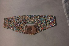 Statement Feminine Belt Multicolor Beads Wooden Buckle Size S
