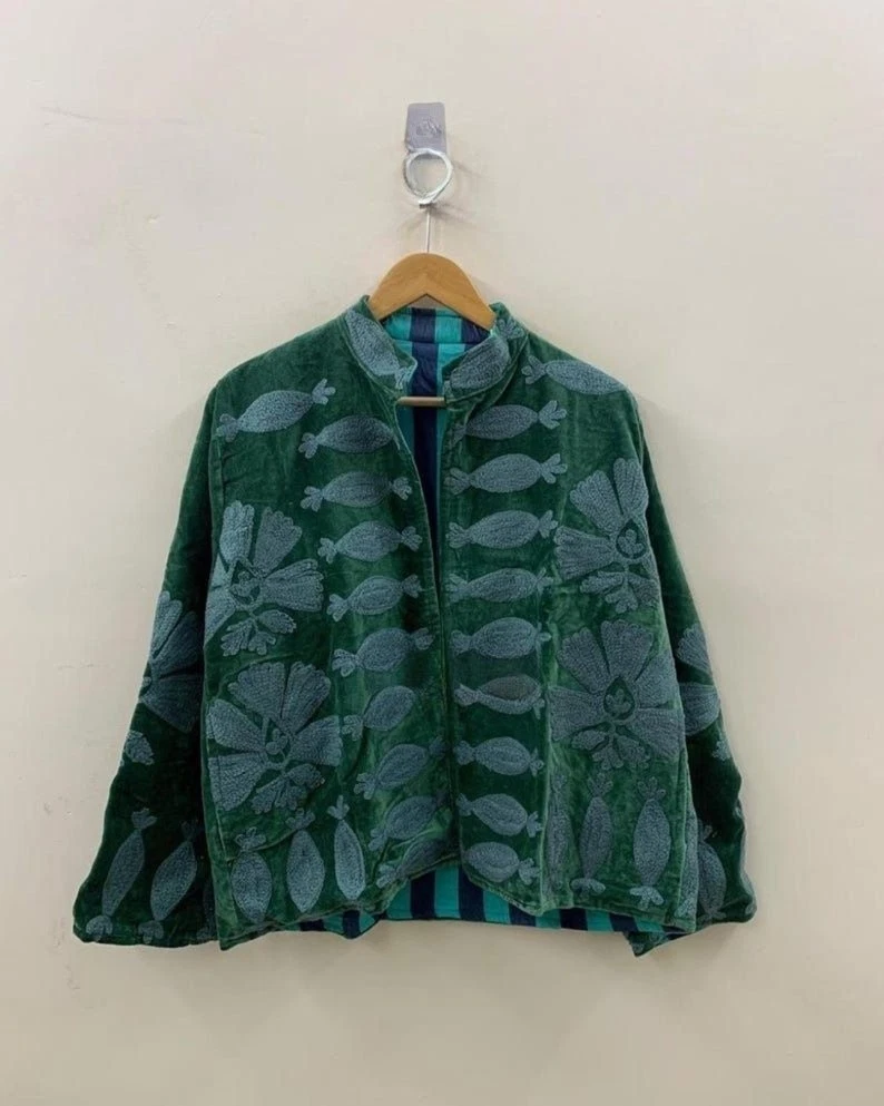 Velvet Suzani Jacket Featuring Traditional Uzbek Floral Embroidered~Handmade
