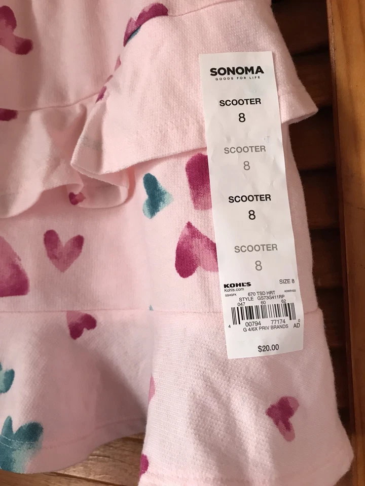 Nwt! Girls Scotter Skirt Tiered Built In Shorts Pink W/ Hearts Sonoma - Image 2 of 4