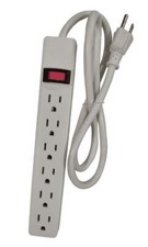 Hyper Tough 6-Outlet Power Str p with 2.5-Foot Cord , White 15A 125V-60Hz