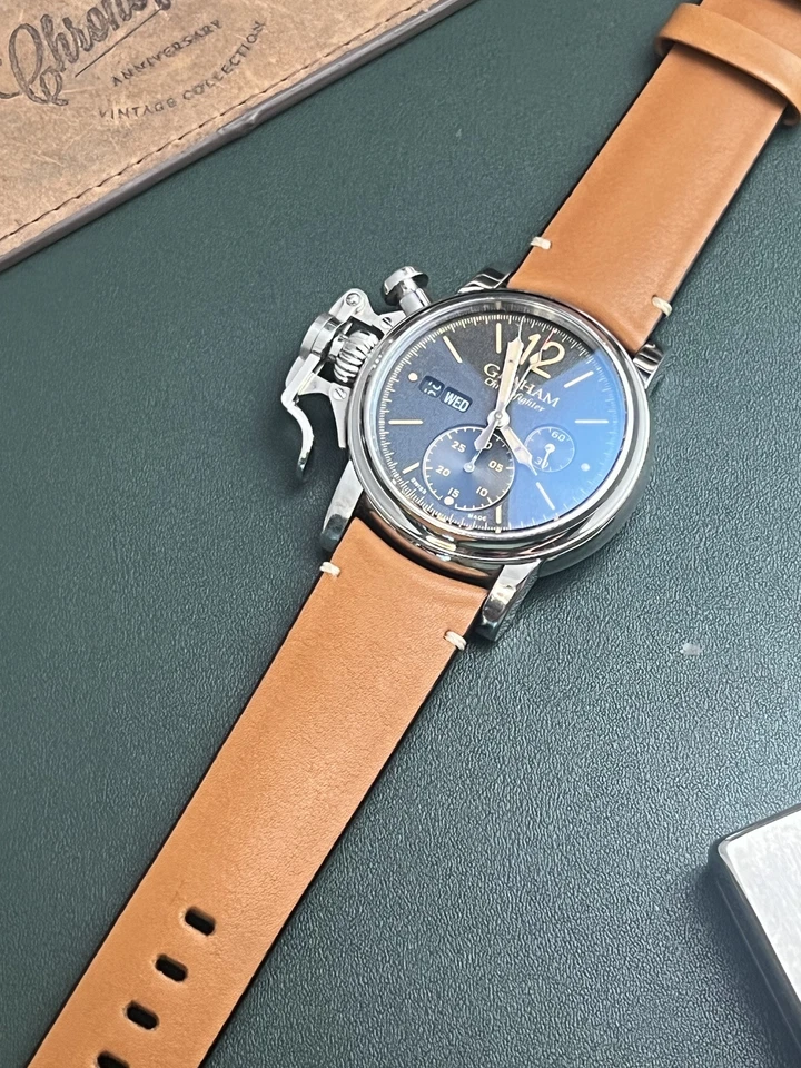 Correa de reloj Graham Chronofighter vintage camel clásico correa de piloto correa BRAL 152 Foto 3 de 4
