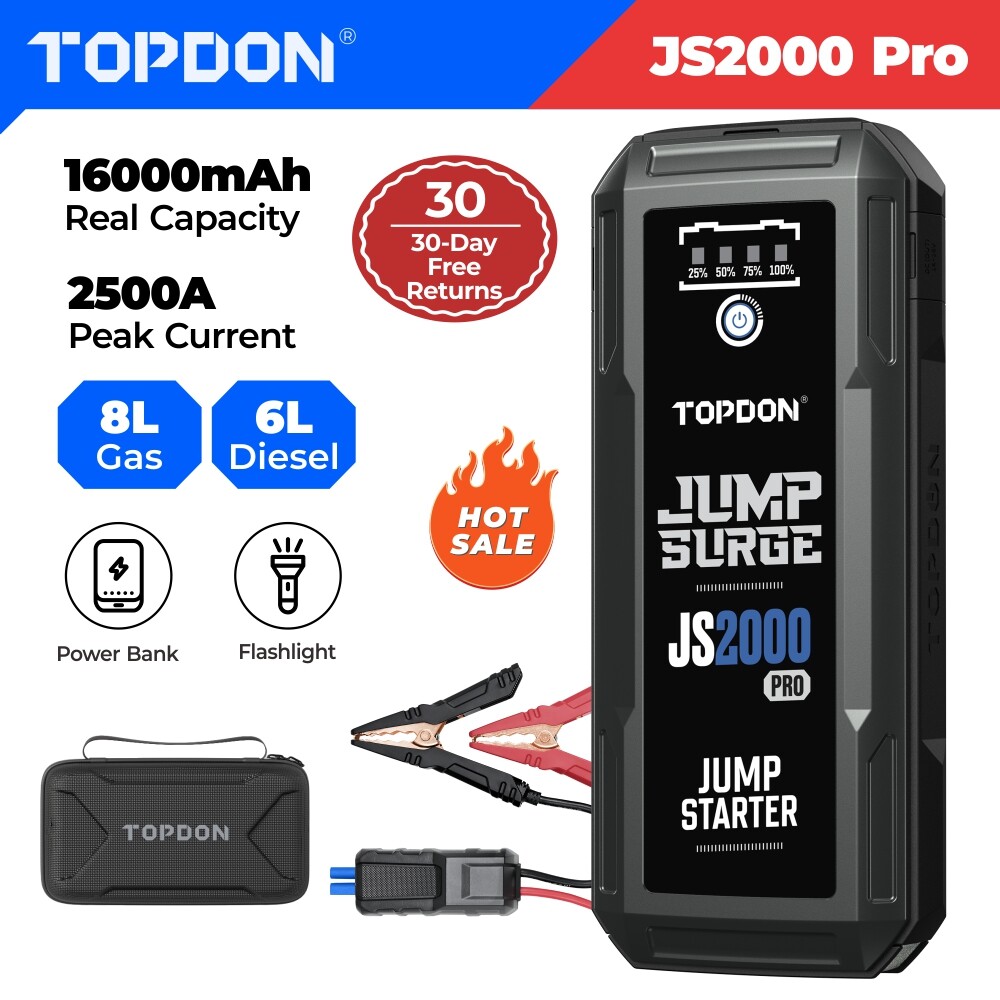 TOPDON 2500 Peak Amp 12V Jump Starter JS2000 PRO Car Booster Jumper Box Portable