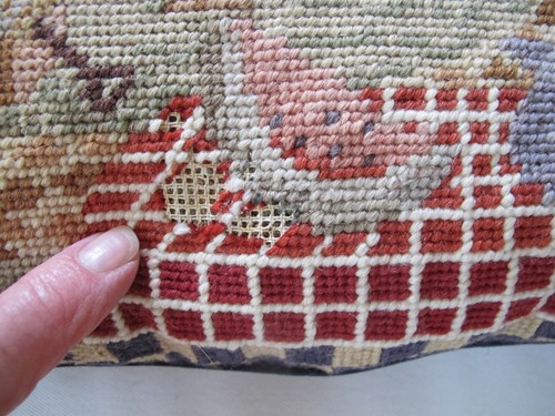 Needlepoint "Farm House Scene" Pillow with Insert. 12"x16".Velvet Zippered Back. - Picture 5 of 5