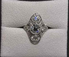 Real Moissanite 2Ct Round Cut Art Deco Style Wedding Ring 14k White Gold Plated