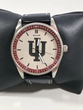 Sparo I U Silver Tone Red Bezel Round Case 43 mm Black Leather Band Watch 9 Inch