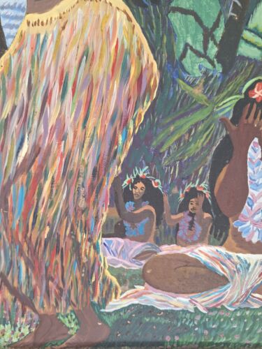 Peinture Ancienne Huile Sur Toile Femme Danseuse Des Île Tahiti Tableau Encadré - Photo 14 sur 16