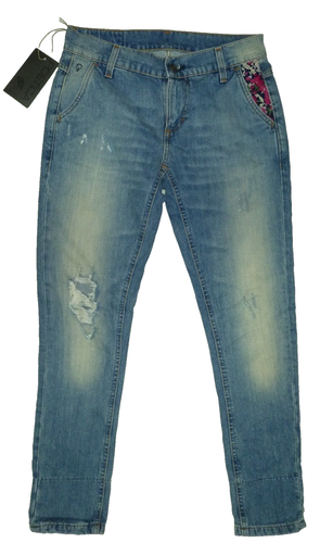 Poetica Distressed Blue Floral trim Jeans size 40 W30 L26 RRP £95 - Picture 6 of 7