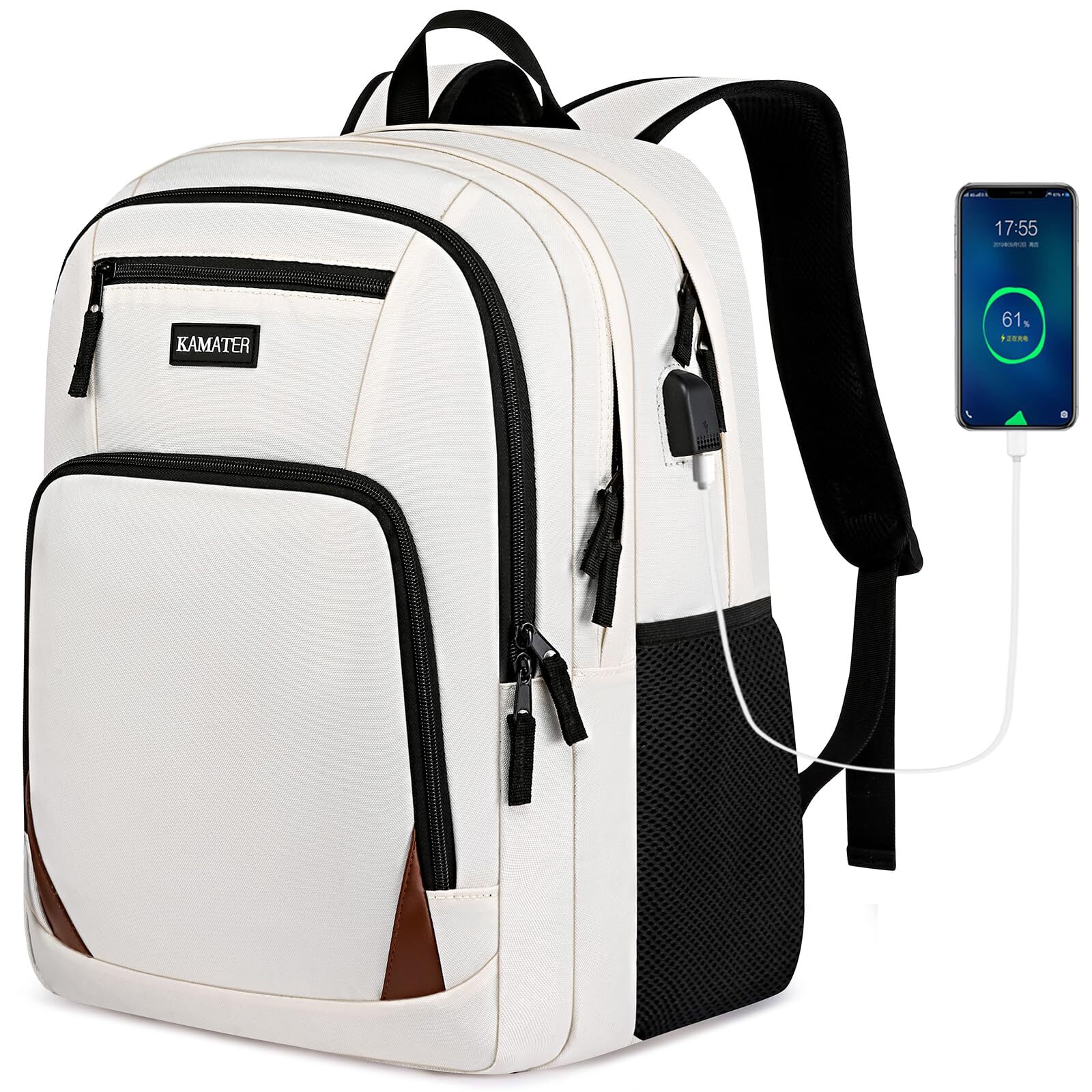 Beige Backpack for School School BackPack for Teens Boys and Girls with 15.6 ...