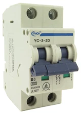 YuCo YC-3-2D Miniature Din Rail Circuit Breaker D-Curve 3-Amp 2P 480VAC 220VDC
