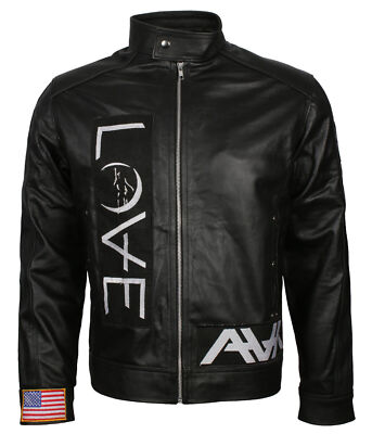 Herren Tom Delonge AVA Love Lederjacke in Black Angels and Airwaves