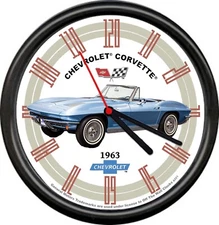 Licensed 1963 Blue Corvette Muscle Car General Motors Vintage Sign Wall Clock