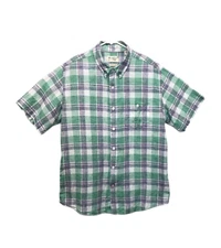 Weatherproof Vintage Shirt Mens Size L Plaid Washable Linen Short Sleeve Casual
