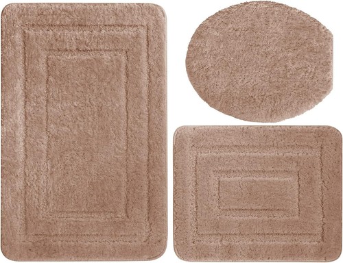 3 Tlg Badematte Badteppich Badvorleger Rutschfeste Grau Graphit Braun Grün Beige - Bild 6 von 11