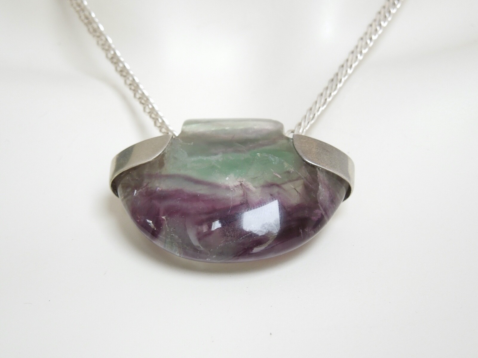 925 Silver Necklace with Solid Fluorite Pendant (… - image 4