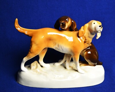 Vtg 1960s ROYAL DUX BOHEMIA Czech Republic Porcelain HUNTING DOGS