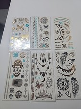6 Sheets Gold And Silver Costume Temporary Tattoos Small To Large Size