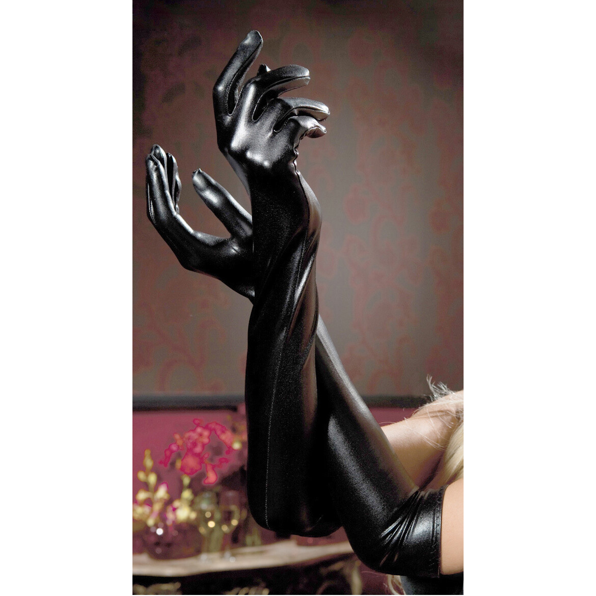 19 Inch Extra Long Black Pvc Spandex Wetlook Gloves Party Fun Costume Fancy Club - Foto 12