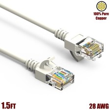 1.5FT Cat6A RJ45 SLIM Ethernet LAN Network UTP Patch Cable Copper 28AWG White