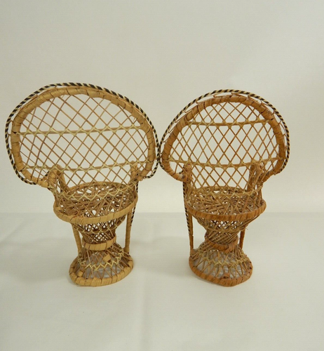 (2) Wicker Rattan Doll Chair Doll or Bear Furniture Accessories 12" & 11.5" - Picture 2 of 7
