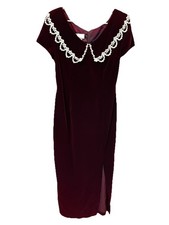 Jessica McClintock Gunne Sax Burgundy Red Velvet Long Dress Sz 11/12 USA 80 s